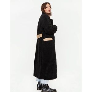 NWT Ganni Belted Black Wool Sherpa Teddy Coat, 38
